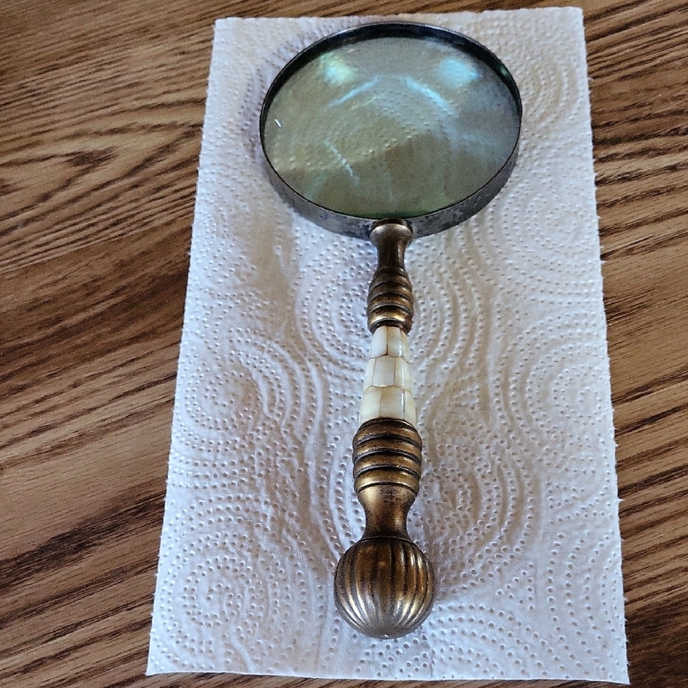 Vintage Brass and Ivory or Mother of Pearl Magnifying Glass